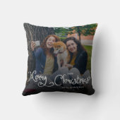 Merry Christmas Whimsical Script Family Photo Dog クッション (裏面)