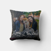 Merry Christmas Whimsical Script Family Photo Dog クッション (正面)