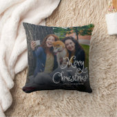 Merry Christmas Whimsical Script Family Photo Dog クッション (ブランケット)