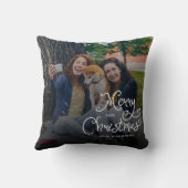 Merry Christmas Whimsical Script Family Photo Dog クッション (裏面)