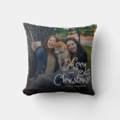 Merry Christmas Whimsical Script Family Photo Dog クッション (正面)