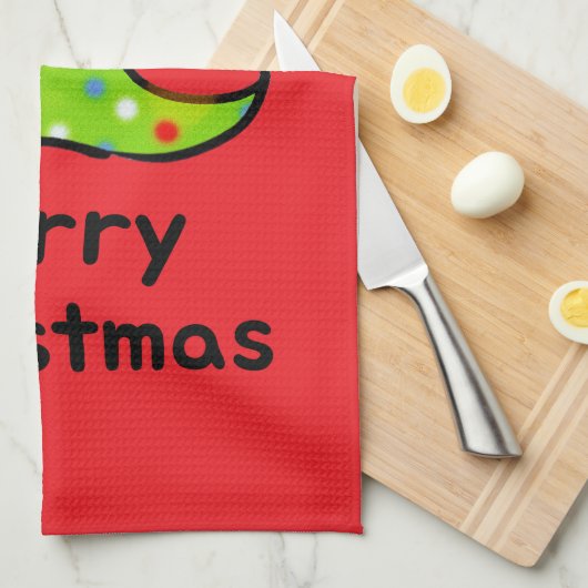 Merry Christmas Whimsical Tree Design キッチンタオル (四つ折り)