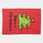 Merry Christmas Whimsical Tree Design キッチンタオル (横)