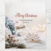 Merry Christmas White Balls Snowflakes ワインラベル (シングルラベル)