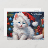 Merry Christmas White Cat and Christmas Tree  シーズンポストカード (正面/裏面)