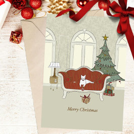 Merry Christmas White Cat Greeting Card シーズンカード