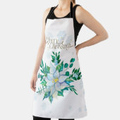 Merry Christmas White Poinsettia Snowflakes エプロン (インサイチュ)