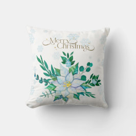 Merry Christmas White Poinsettia Snowflakes クッション