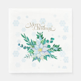 Merry Christmas White Poinsettia Snowflakes スタンダードランチョンナプキン