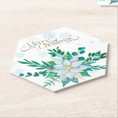 Merry Christmas White Poinsettia Snowflakes ペーパーコースター (アングル)