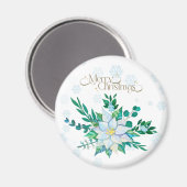 Merry Christmas White Poinsettia Snowflakes マグネット (正面/裏面)