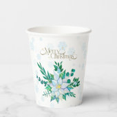 Merry Christmas White Poinsettia Snowflakes 紙コップ (裏面)