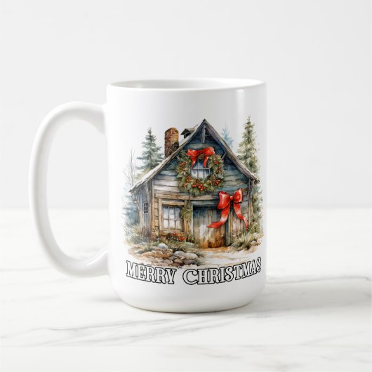 Merry Christmas Winter Country Cottage コーヒーマグカップ (左)