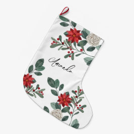 Merry Christmas Winter Floral ラージクリスマスストッキング