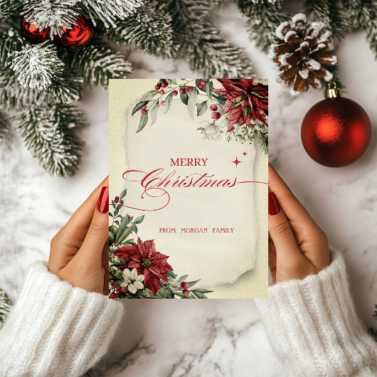 Merry Christmas Winter Flowers Poinsettia Holiday シーズンカード