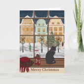 Merry Christmas Winter Scene Cat Greeting Card シーズンカード (正面)