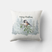 Merry Christmas Winter Spruce Tree Chickadee クッション (裏面)