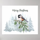 Merry Christmas Winter Spruce Tree Chickadee  ポスター (正面)