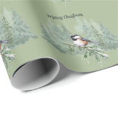 Merry Christmas Winter Spruce Tree Chickadee ラッピングペーパー (ロールコーナー)