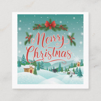 Merry Christmas Winter Wonderland Scene スクエア名刺