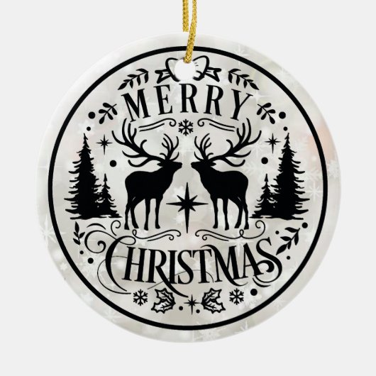Merry Christmas wishes with Reindeers セラミックオーナメント (正面)