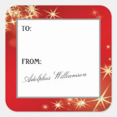 Merry Christmas with Gold Stars Gift Label スクエアシール (正面)