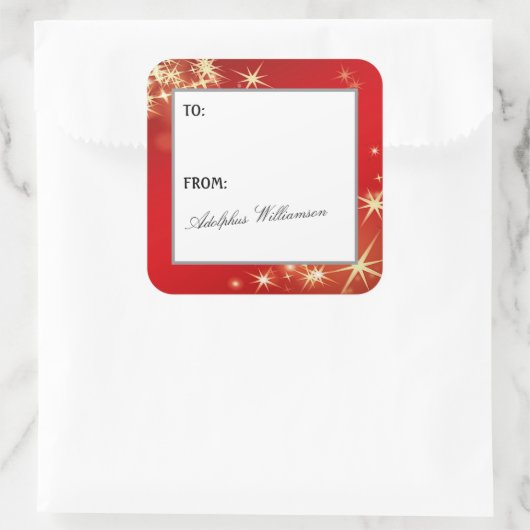 Merry Christmas with Gold Stars Gift Label スクエアシール (バッグ)