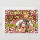 Merry Christmas with Golden Red Poinsettia and Sno シーズンカード (正面)