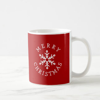 Merry Christmas with Snowflake on Bright Red コーヒーマグカップ
