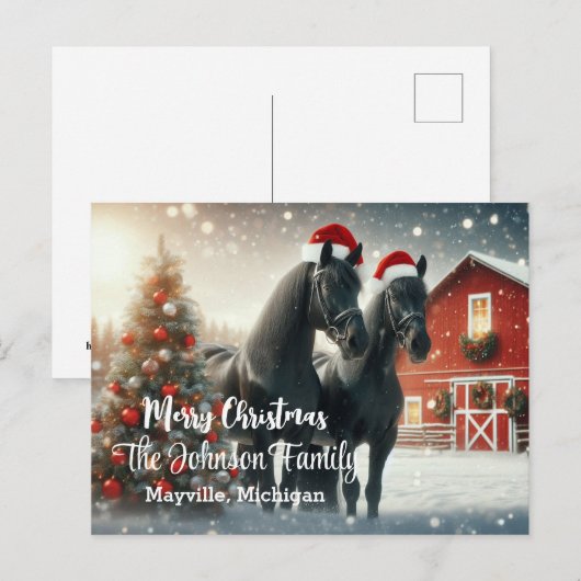 Merry Christmas with two black horses ポストカード (正面/裏面)