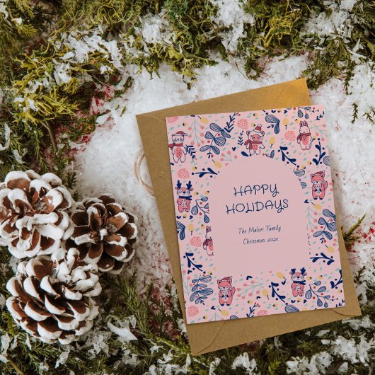 Merry Christmas Woodland Friends in Winter Forest  シーズンカード