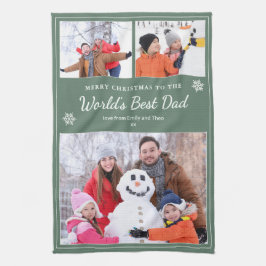 Merry Christmas World’s Best Dad Photos Sage Green キッチンタオル