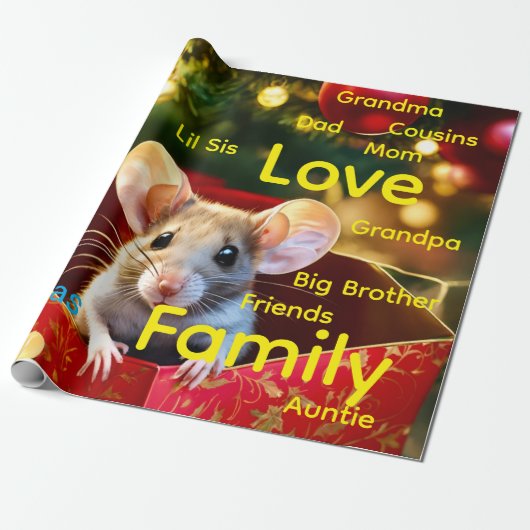 Merry Christmas Wrapping Family Love Mouse  ラッピングペーパー (アンロールド)