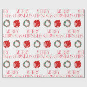 Merry Christmas Wrapping Paper w Ornament & Wreath ラッピングペーパー (フラット)