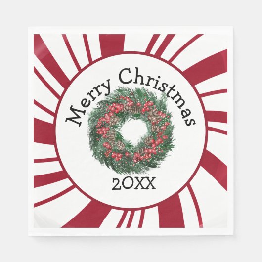 Merry Christmas Wreath スタンダードランチョンナプキン (正面)