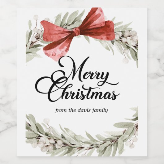 Merry Christmas Wreath ワインラベル (シングルラベル)