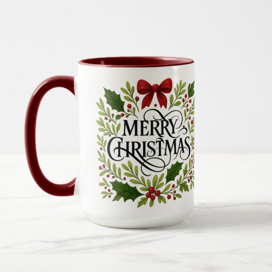 Merry Christmas Wreath Coffee Mug マグカップ (左)