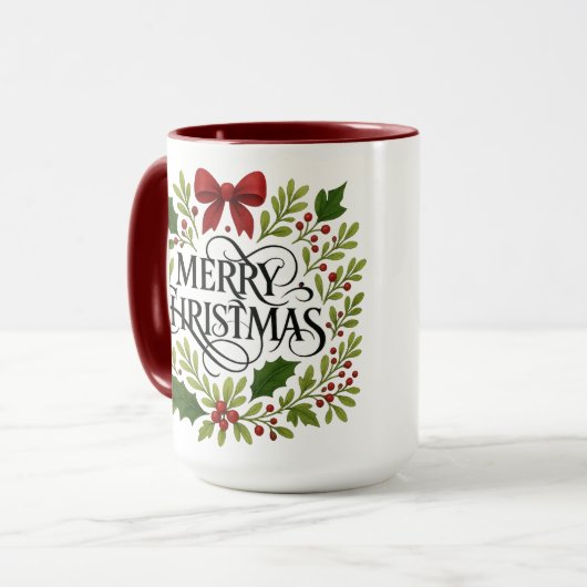 Merry Christmas Wreath Coffee Mug マグカップ (正面左)
