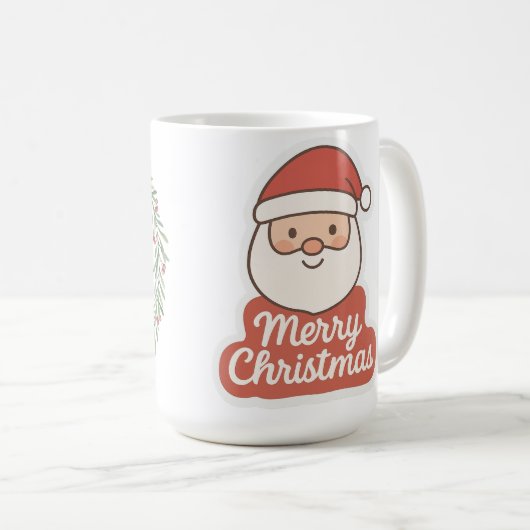 Merry Christmas Wreath & Cute Santa Two-Sided Holi コーヒーマグカップ (正面右)