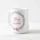 Merry Christmas Wreath & Cute Santa Two-Sided Holi コーヒーマグカップ (正面左)