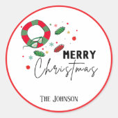 Merry Christmas Wreath Family Name Classic Round  ラウンドシール (正面)