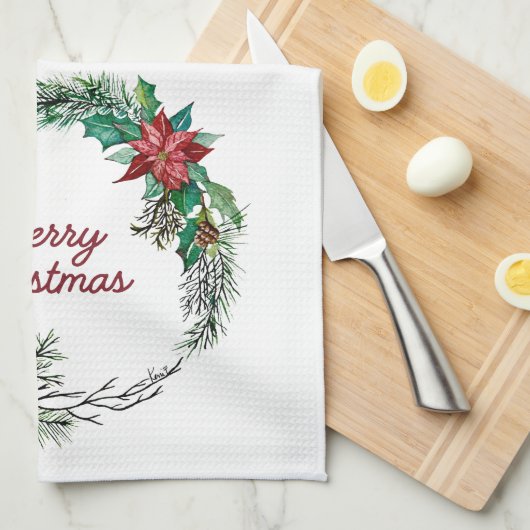 Merry Christmas Wreath Kitchen Towel キッチンタオル (四つ折り)