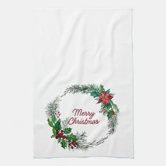 Merry Christmas Wreath Kitchen Towel キッチンタオル (縦)