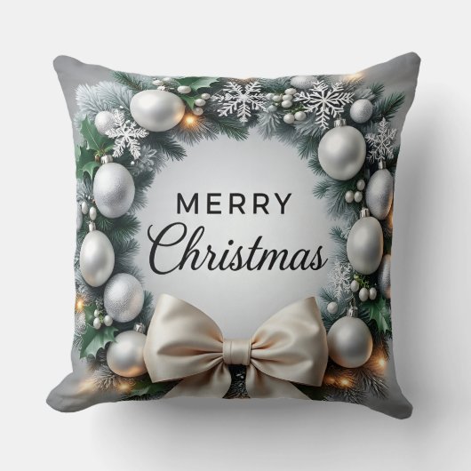 Merry Christmas Wreath Luxury Holiday Pillow クッション (正面)