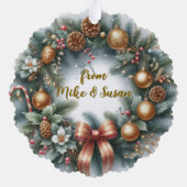 Merry Christmas Wreath Personalized  オーナメントカード (裏面)