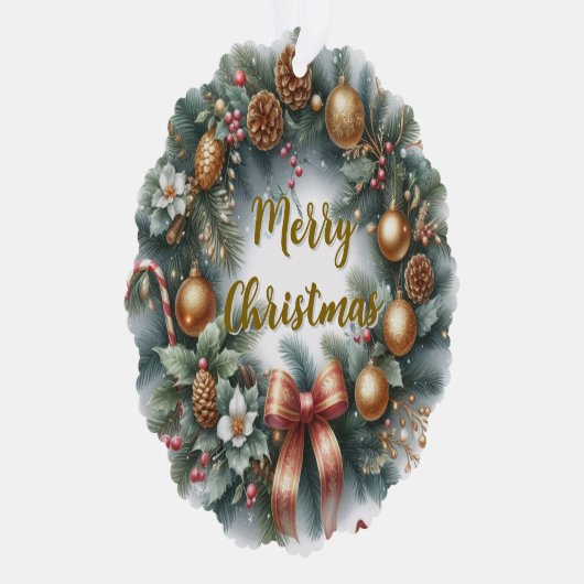 Merry Christmas Wreath Personalized  オーナメントカード (右)