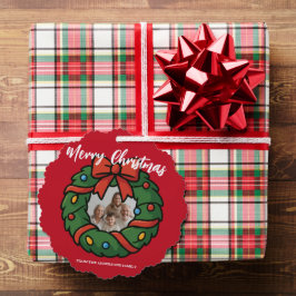 Merry Christmas Wreath Photo Holiday Family Name オーナメントカード