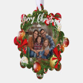 Merry Christmas Wreath Photo Personalized Family N オーナメントカード (左)