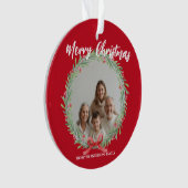 Merry Christmas Wreath Photo Personalized Family N オーナメント (正面)