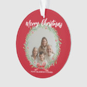 Merry Christmas Wreath Photo Personalized Family N オーナメント (正面)